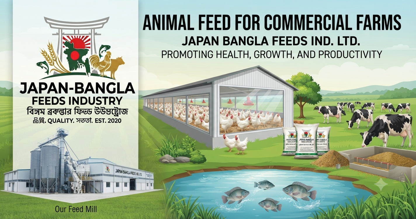 High-quality animal feed pellets for commercial farms produced by Japan-Bangla Feeds Ind. Ltd. supporting healthy livestock growth in Bangladesh.