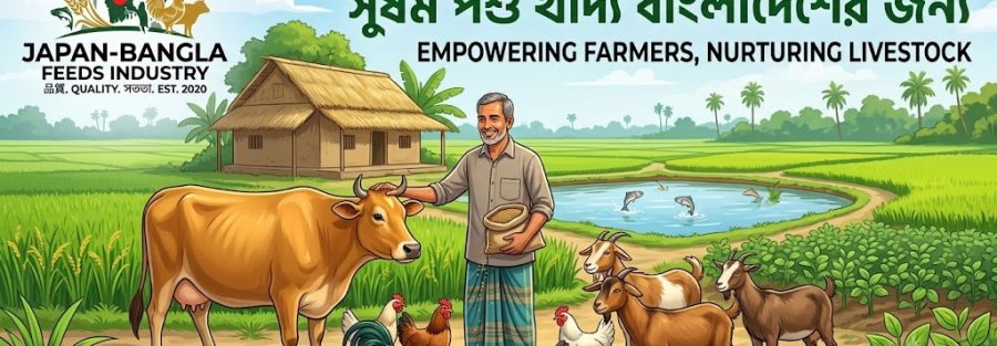 High-quality balanced livestock feed Bangladesh pellets from Japan-Bangla Feeds Ind. Ltd. for healthy cattle, poultry, and fish farming.
