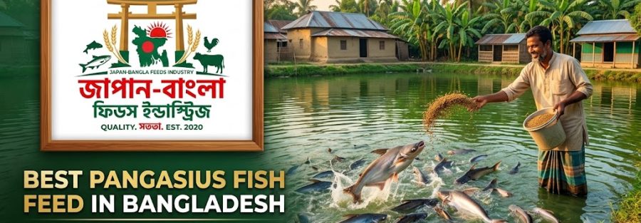 Premium sinking pangasius fish feed pellets from Japan-Bangla Feeds Ind. Ltd. for healthy fish growth in Bangladesh ponds.