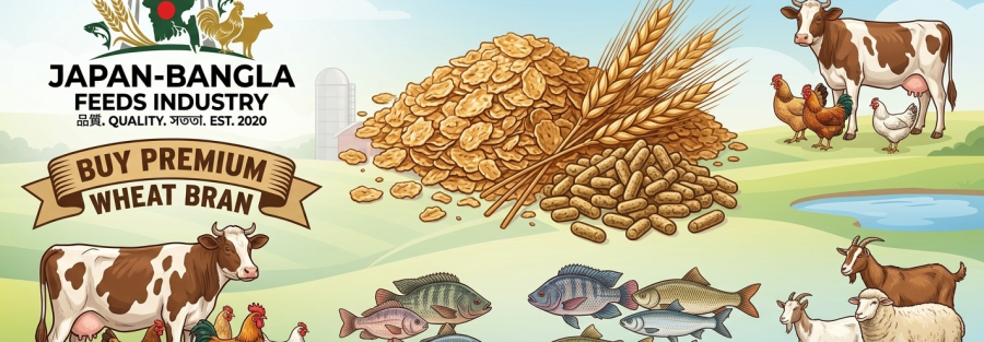 High-quality wheat bran bags from Japan-Bangla Feeds Ind. Ltd. for superior animal nutrition in Bangladesh.
