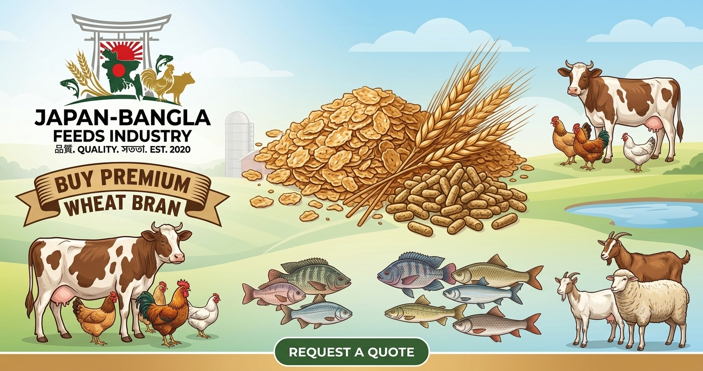 High-quality wheat bran bags from Japan-Bangla Feeds Ind. Ltd. for superior animal nutrition in Bangladesh.