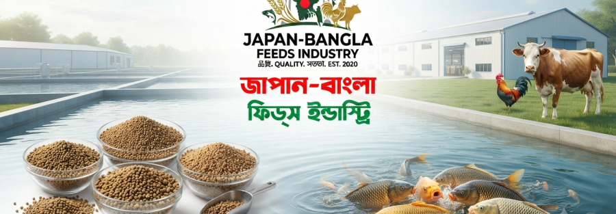 High-quality carp fish feed Bangladesh pellets from Japan-Bangla Feeds Ind. Ltd. floating on pond water for healthy fish growth and better farming results.