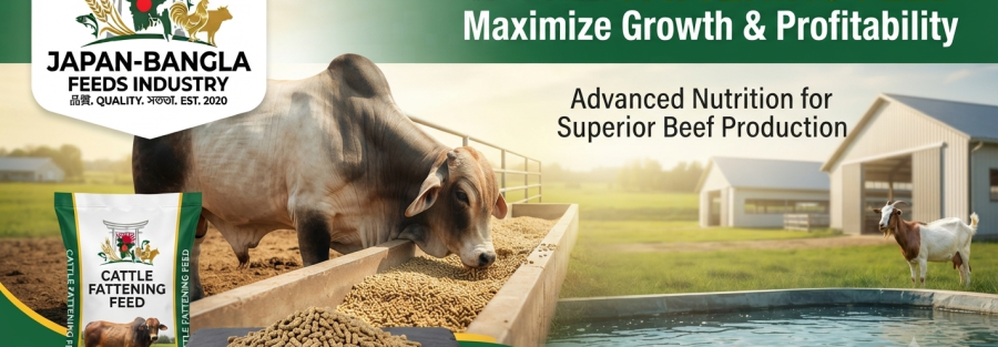 High-quality cattle fattening feed pellets from Japan-Bangla Feeds Ind. Ltd. supporting optimal growth and muscle development in Bangladesh farms.