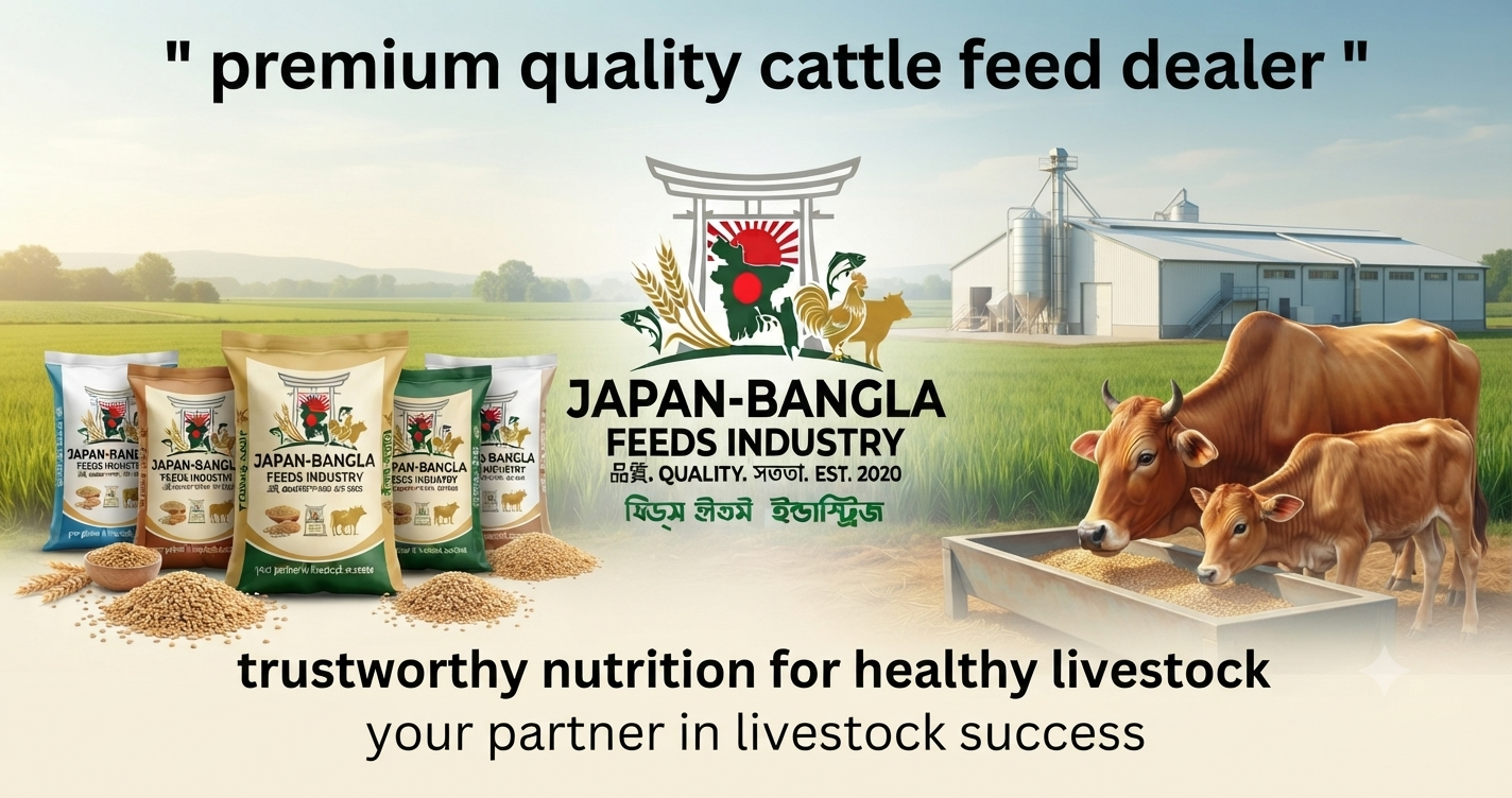 Japan-Bangla Feeds Ind. Ltd. premium cattle feed bags for healthy dairy cows in Bangladesh farms.