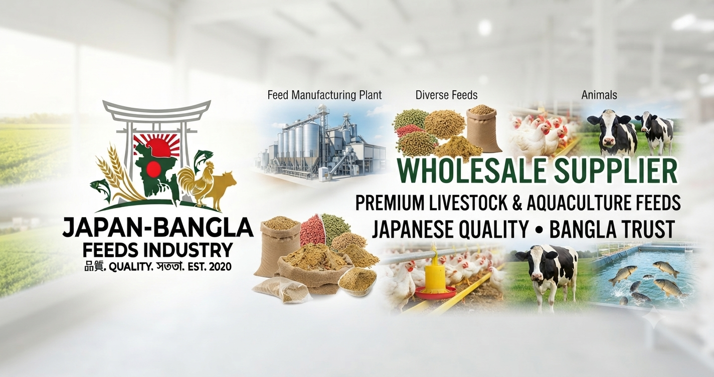 High-quality animal feed products from Japan-Bangla Feeds Ind. Ltd., the trusted feed wholesale supplier Bangladesh for poultry, fish, and cattle farming.