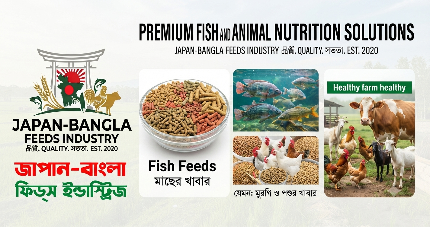Japan-Bangla Feeds Ind. Ltd. high-quality commercial fish feed pellets for healthy aquaculture in Bangladesh ponds and farms.