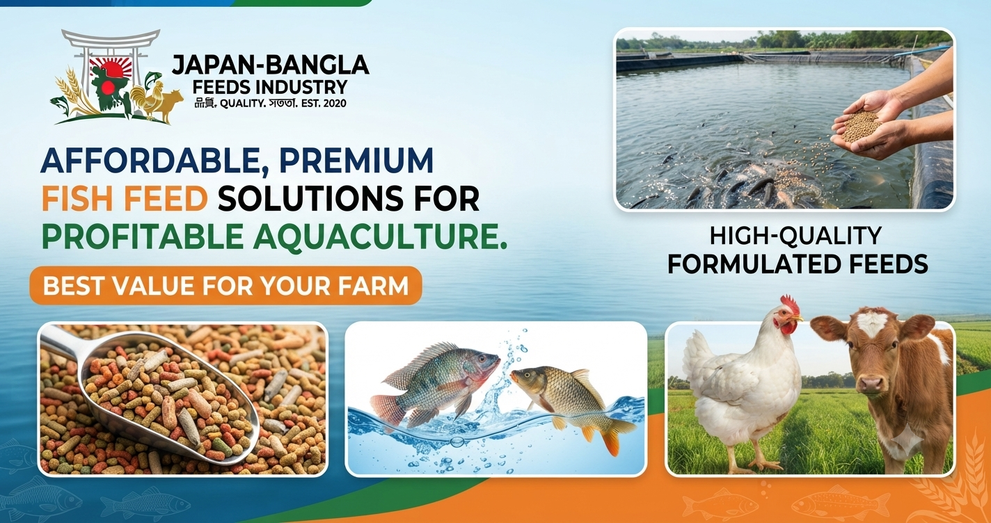 High-quality floating fish feed pellets from Japan-Bangla Feeds Ind. Ltd. – Best fish feed price Bangladesh for healthy aquaculture growth.