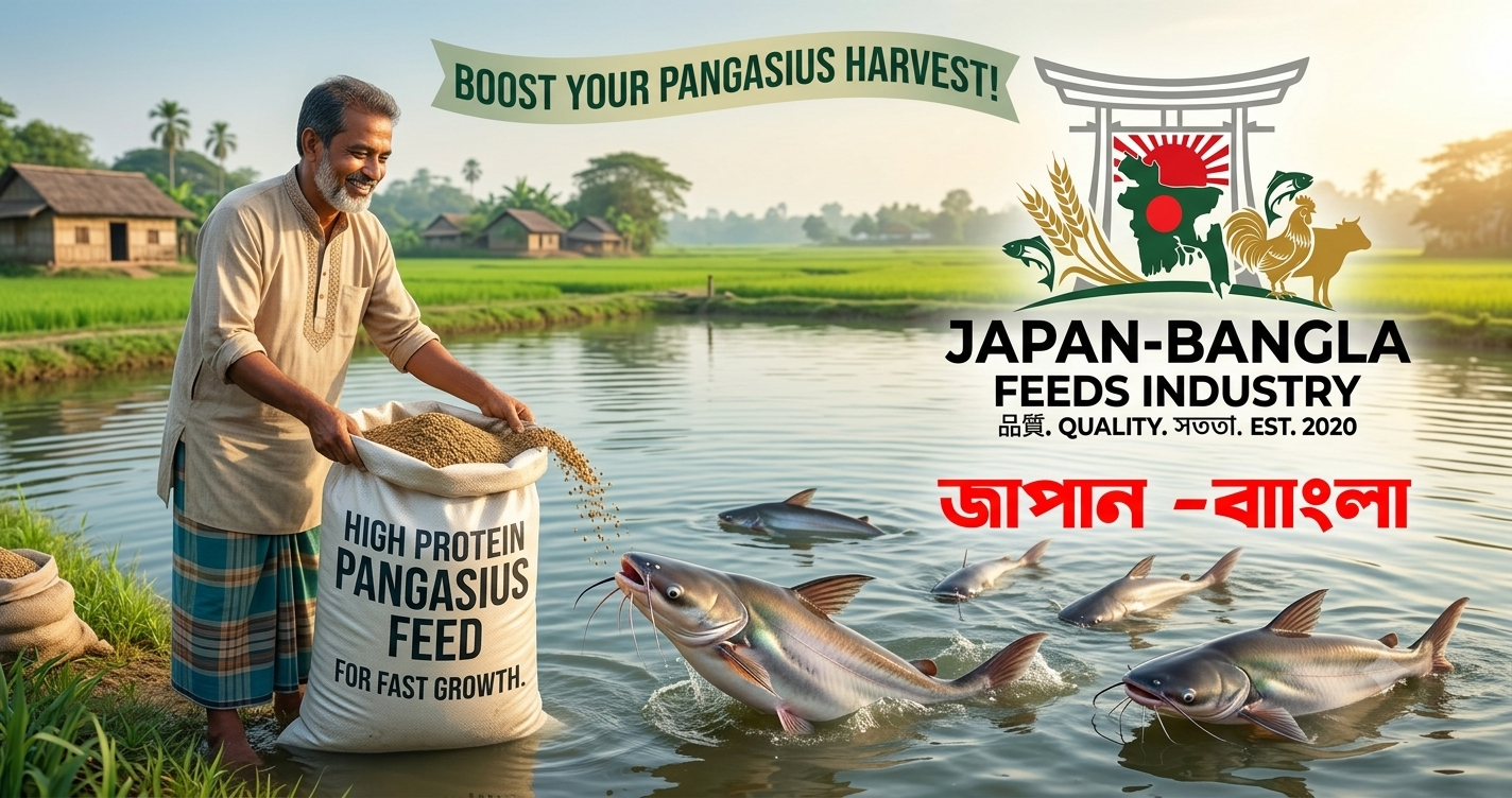 High protein pangasius feed pellets from Japan-Bangla Feeds Ind. Ltd. promoting fast growth in Bangladeshi fish farms