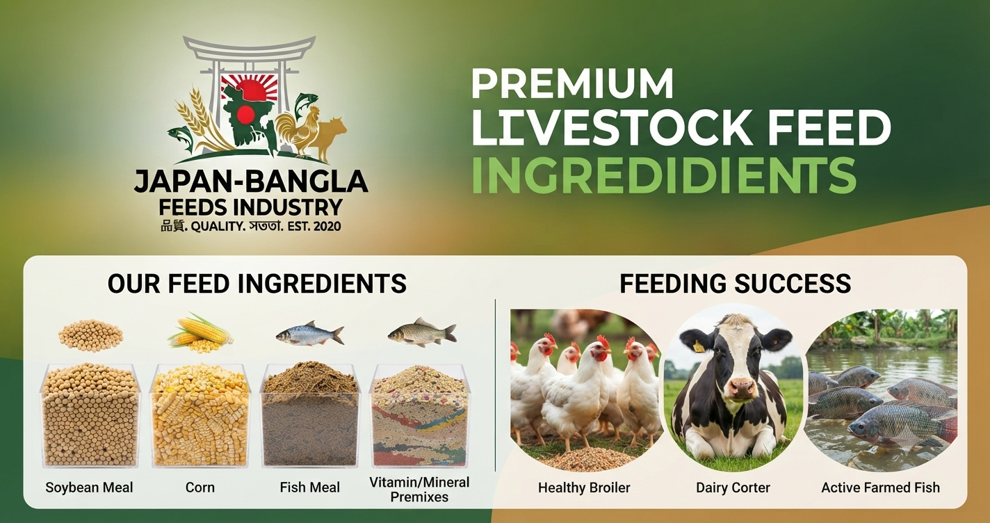 Livestock Feed Ingredients Bangladesh - Japan-Bangla Feeds Ind. Ltd. premium quality bags and raw materials for healthy animals