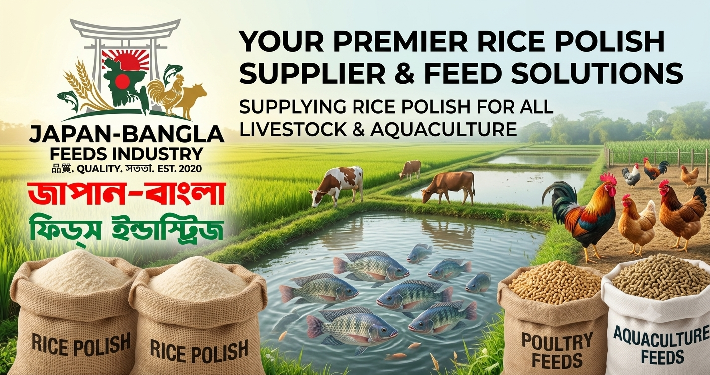 High-quality rice polish bags from Japan-Bangla Feeds Ind. Ltd., leading rice polish supplier Bangladesh for premium animal feed.