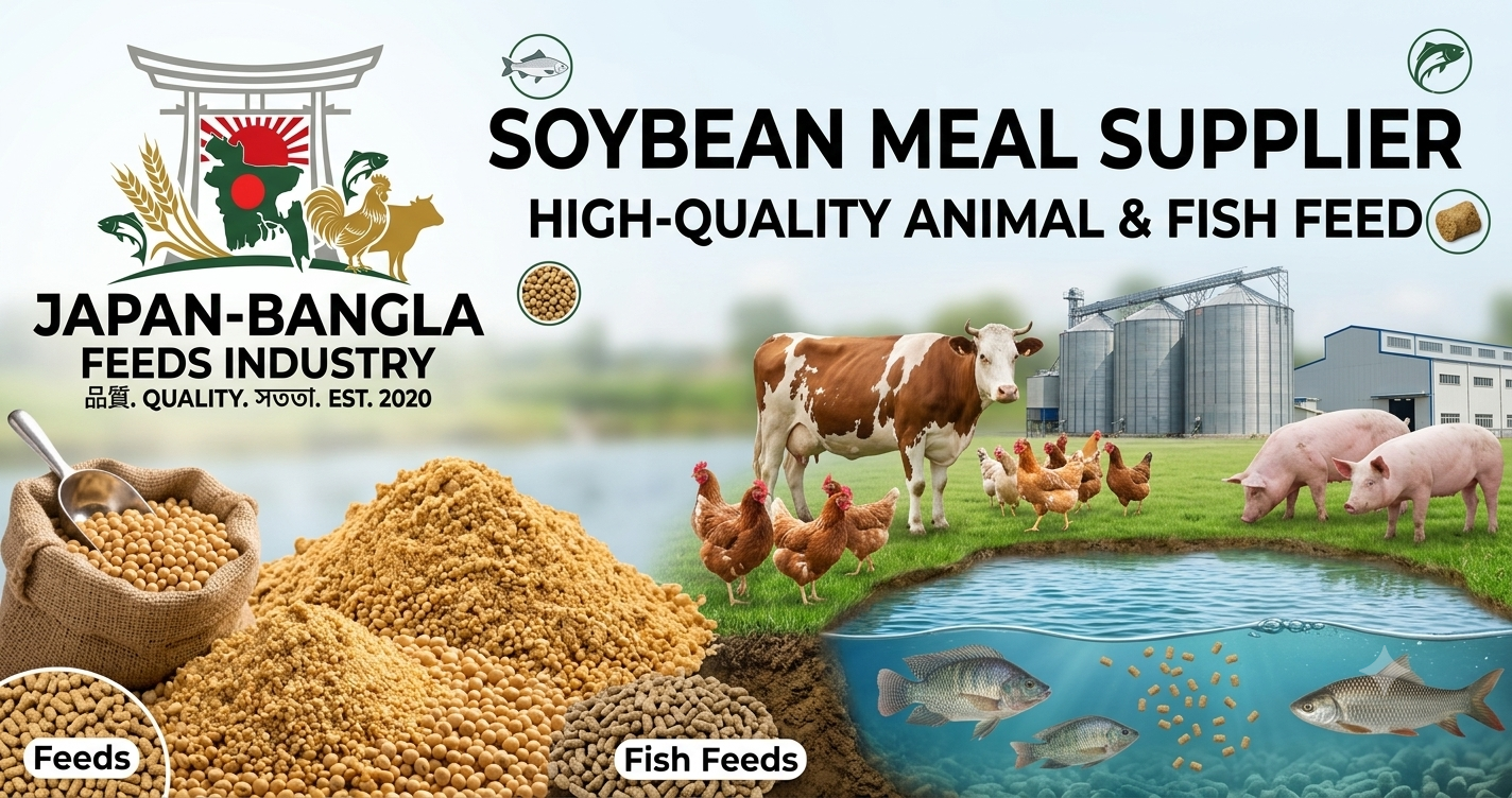 Soybean meal bags from Japan-Bangla Feeds Ind. Ltd., the trusted Soybean Meal Supplier Bangladesh for quality animal nutrition.
